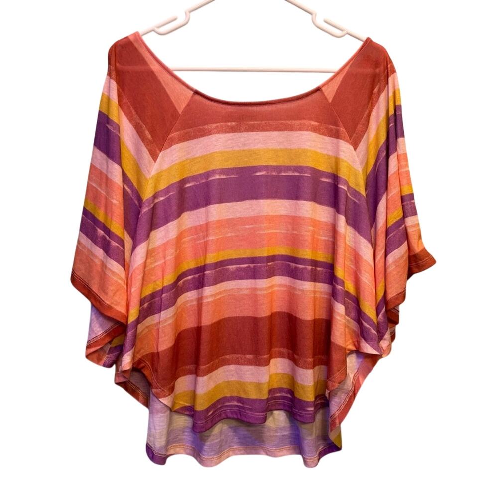 Decree Women’s Multicolor Purple Pink Striped Poncho Top Open Shoulders Size S